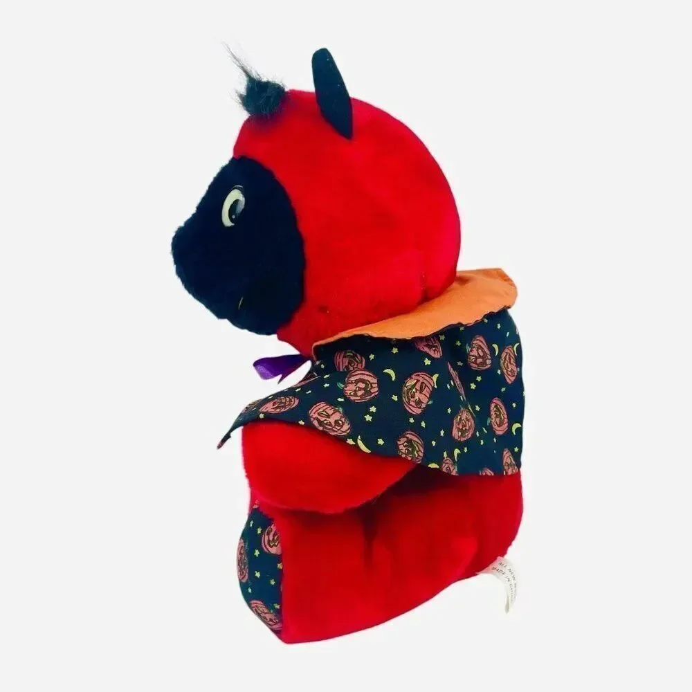 Vintage 1980s King Plush Red Devil Halloween Pumpkins Cape Jack O Lanterns Cute